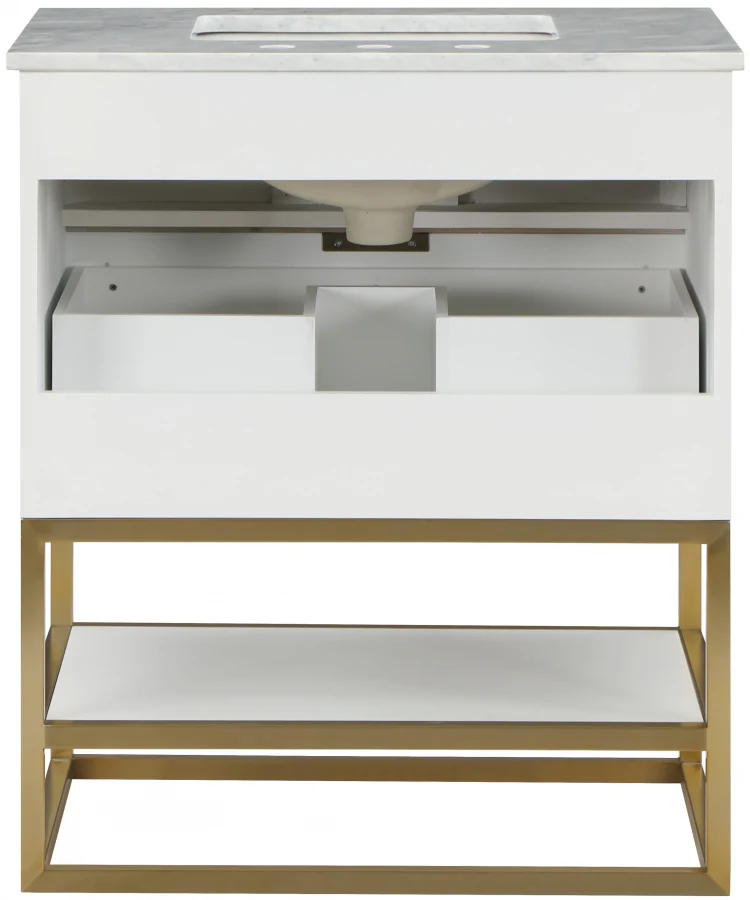 Monad Genuine Marble Top, Steel And Glass Base Vanity - Image 27