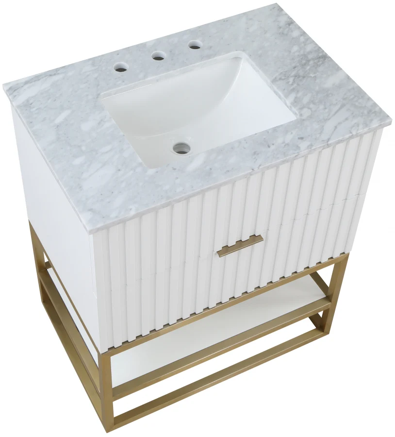 Monad Genuine Marble Top, Steel And Glass Base Vanity - Image 28
