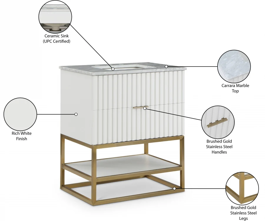 Monad Genuine Marble Top, Steel And Glass Base Vanity - Image 31