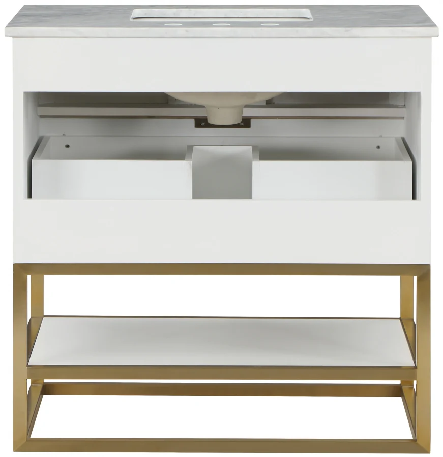 Monad Genuine Marble Top, Steel And Glass Base Vanity - Image 42
