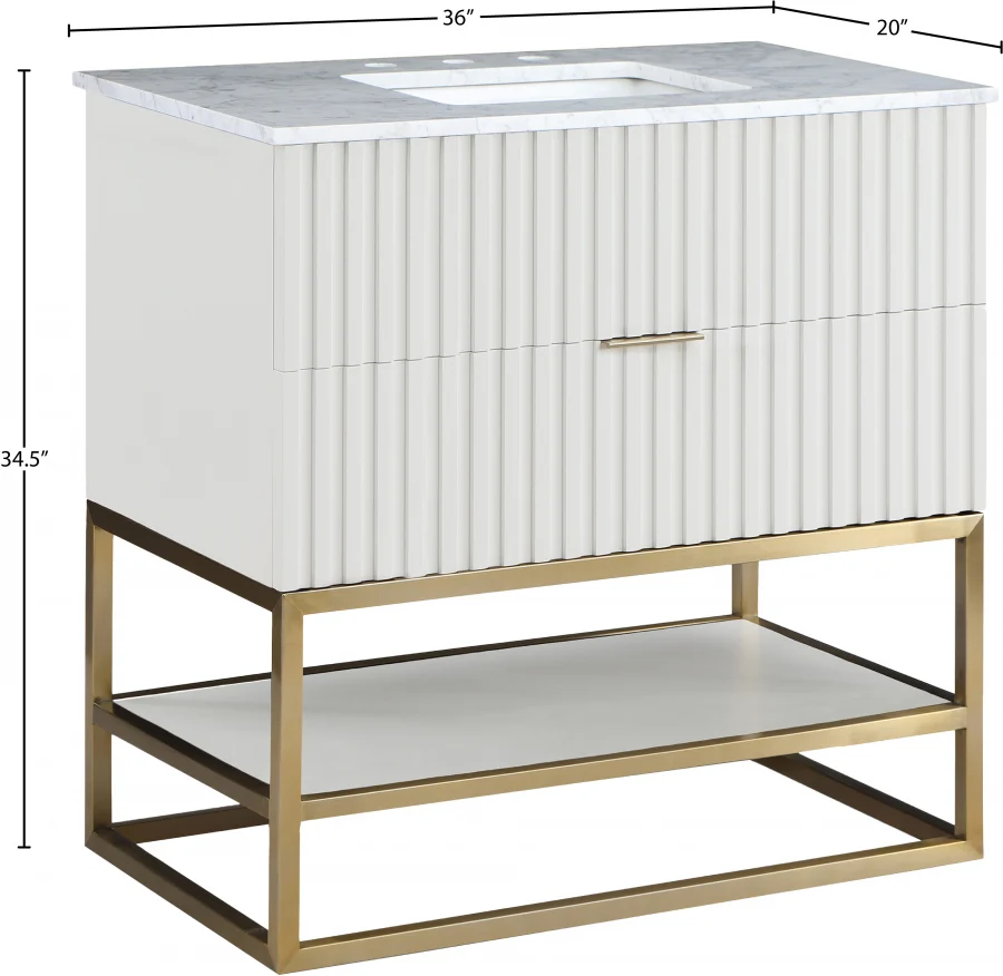 Monad Genuine Marble Top, Steel And Glass Base Vanity - Image 45