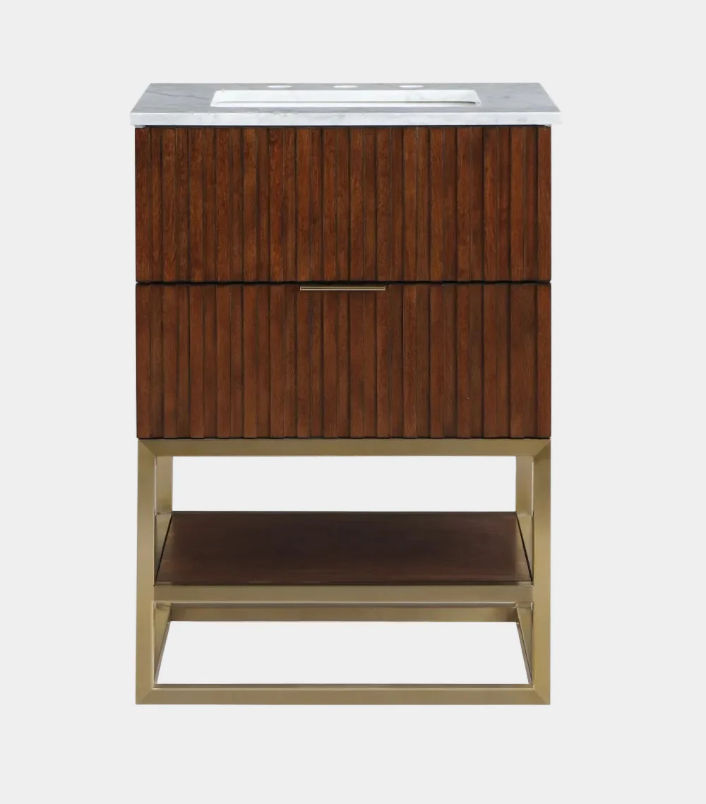 Monad Genuine Marble Top, Steel And Glass Base Vanity - Image 47