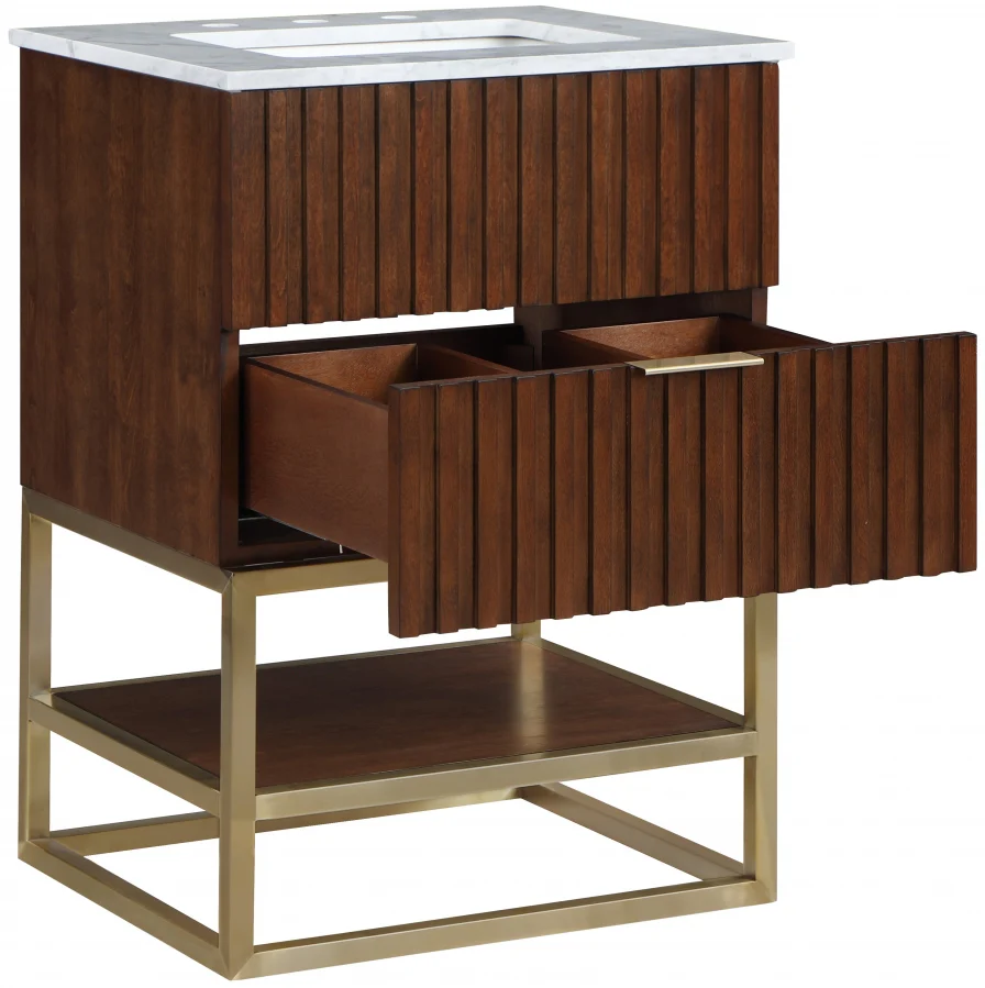 Monad Genuine Marble Top, Steel And Glass Base Vanity - Image 53