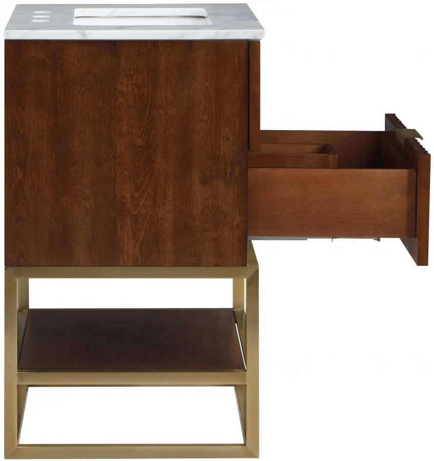 Monad Genuine Marble Top, Steel And Glass Base Vanity - Image 56