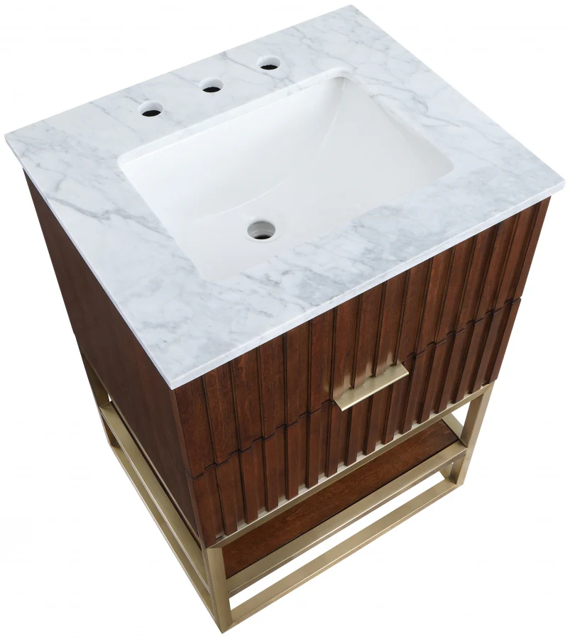 Monad Genuine Marble Top, Steel And Glass Base Vanity - Image 58