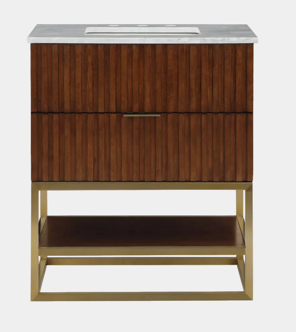 Monad Genuine Marble Top, Steel And Glass Base Vanity - Image 62
