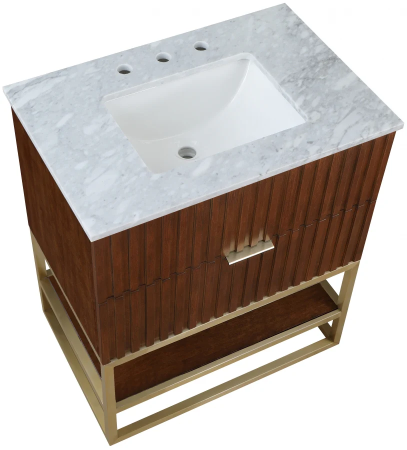Monad Genuine Marble Top, Steel And Glass Base Vanity - Image 70