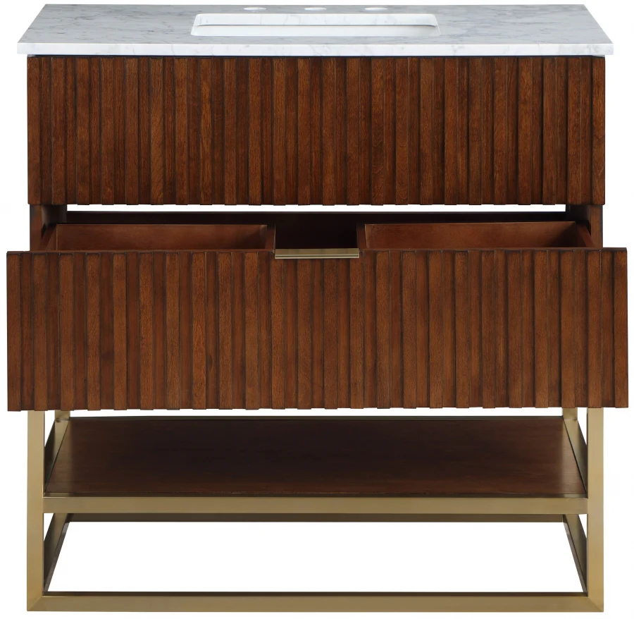 Monad Genuine Marble Top, Steel And Glass Base Vanity - Image 79