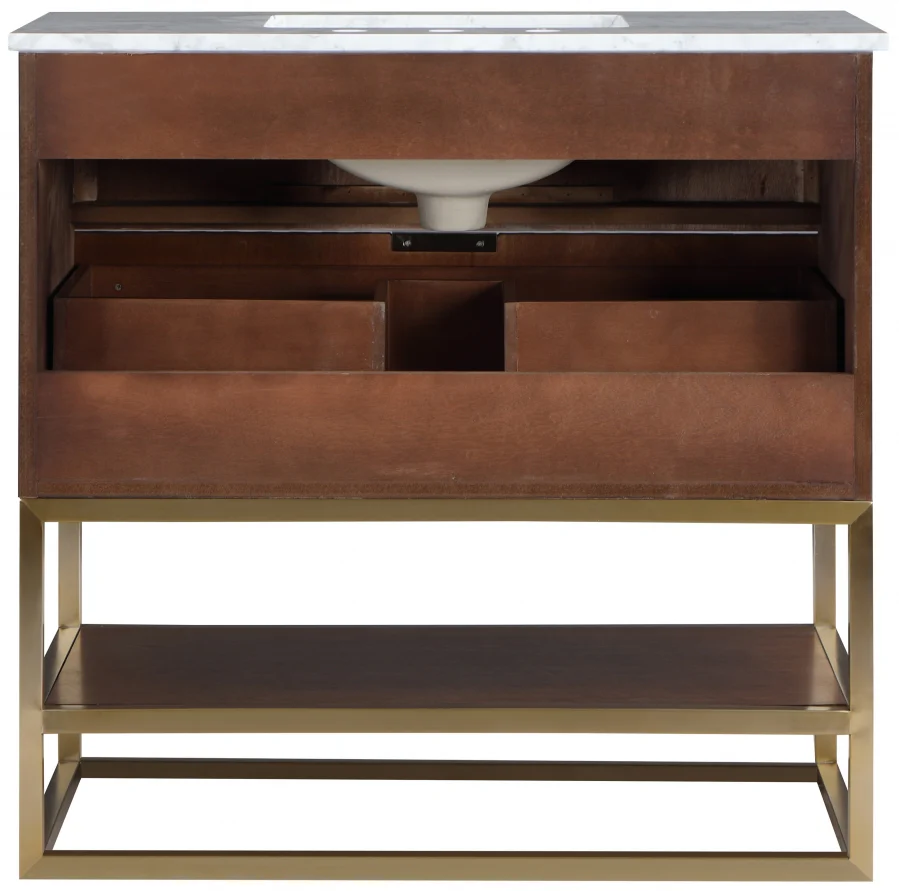 Monad Genuine Marble Top, Steel And Glass Base Vanity - Image 81
