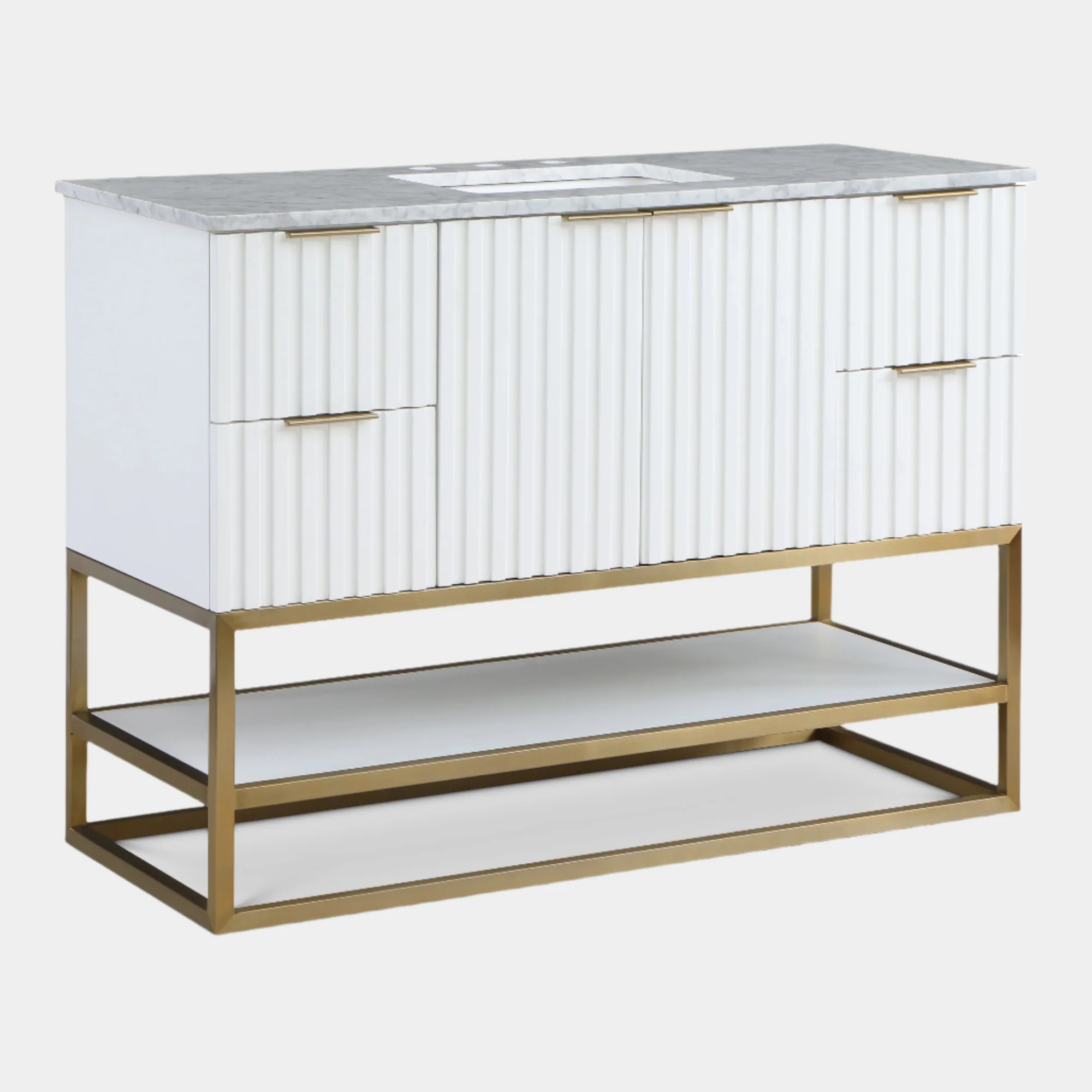 Monad 48" Genuine Marble Top, Steel And Glass Base Vanity