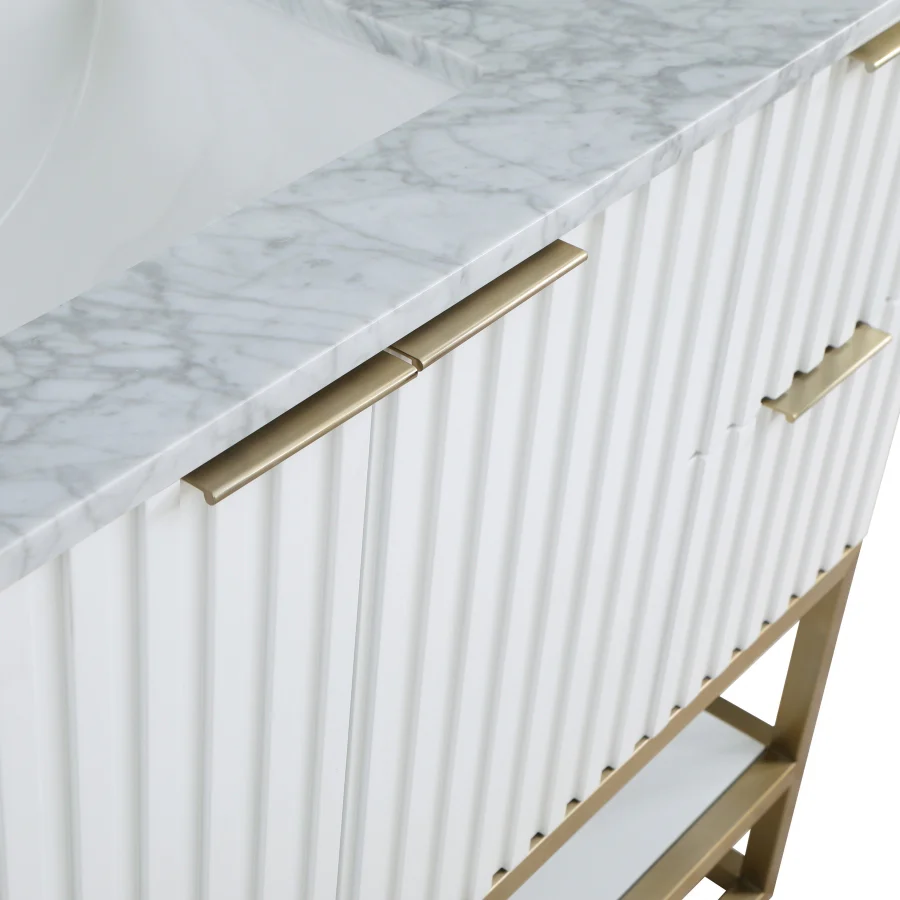 Monad 48" Genuine Marble Top, Steel And Glass Base Vanity - Image 12