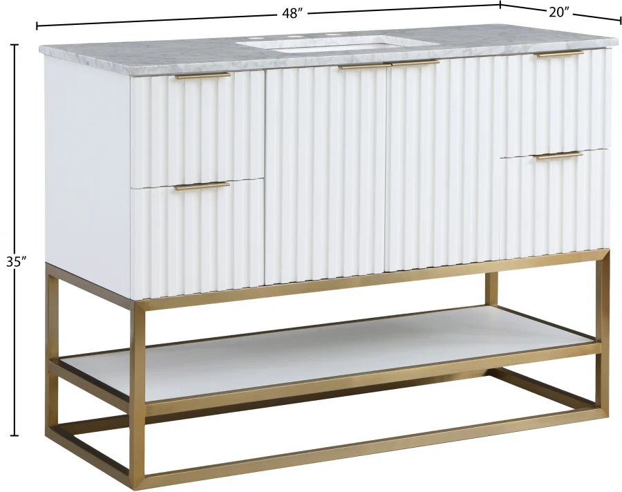 Monad 48" Genuine Marble Top, Steel And Glass Base Vanity - Image 15