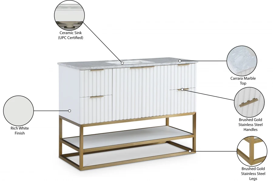 Monad 48" Genuine Marble Top, Steel And Glass Base Vanity - Image 16