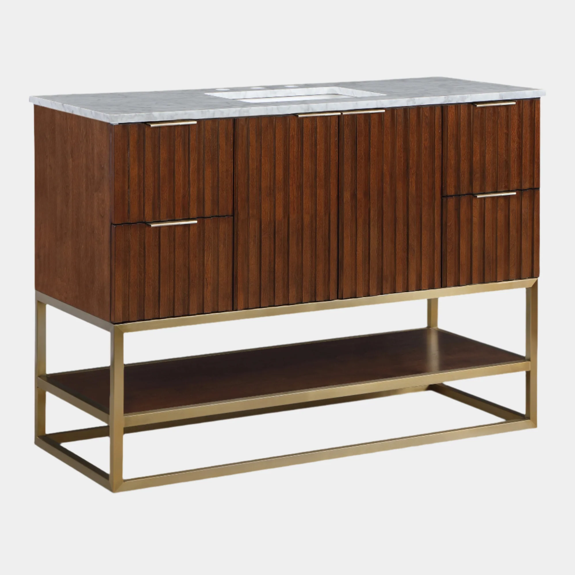 Monad 48" Genuine Marble Top, Steel And Glass Base Vanity - Image 17