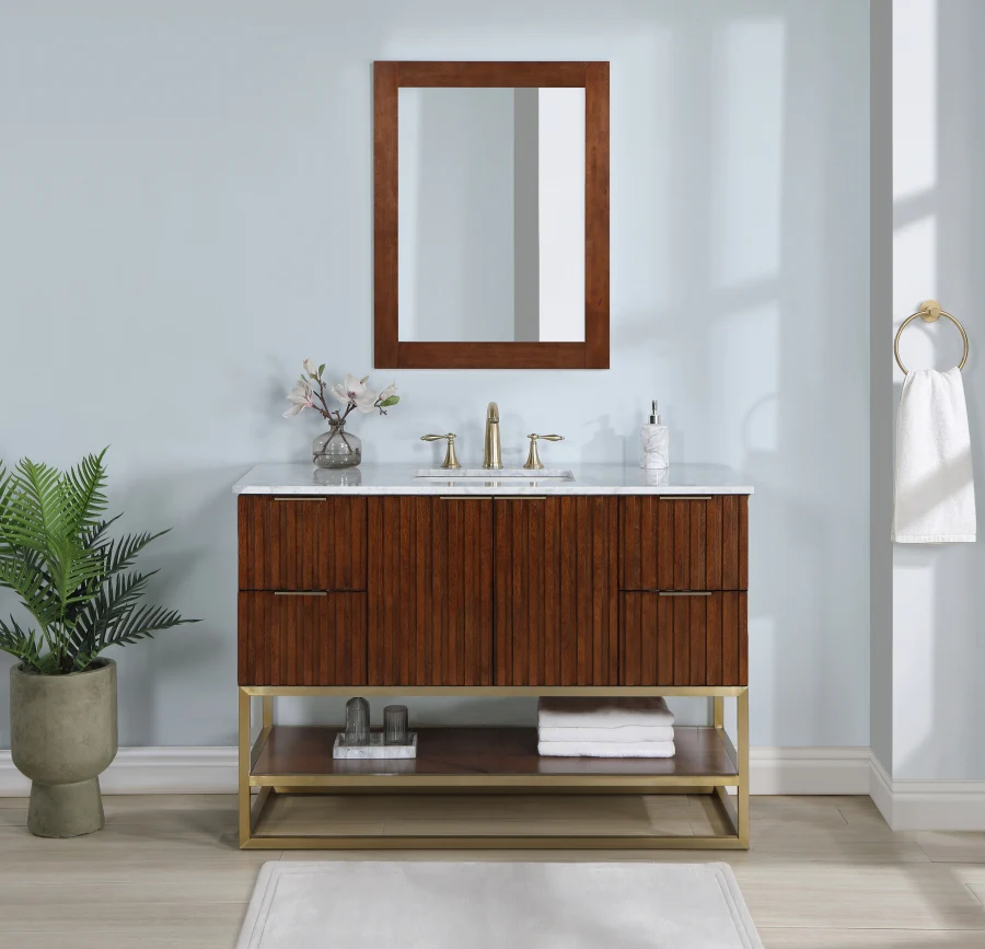 Monad 48" Genuine Marble Top, Steel And Glass Base Vanity - Image 18
