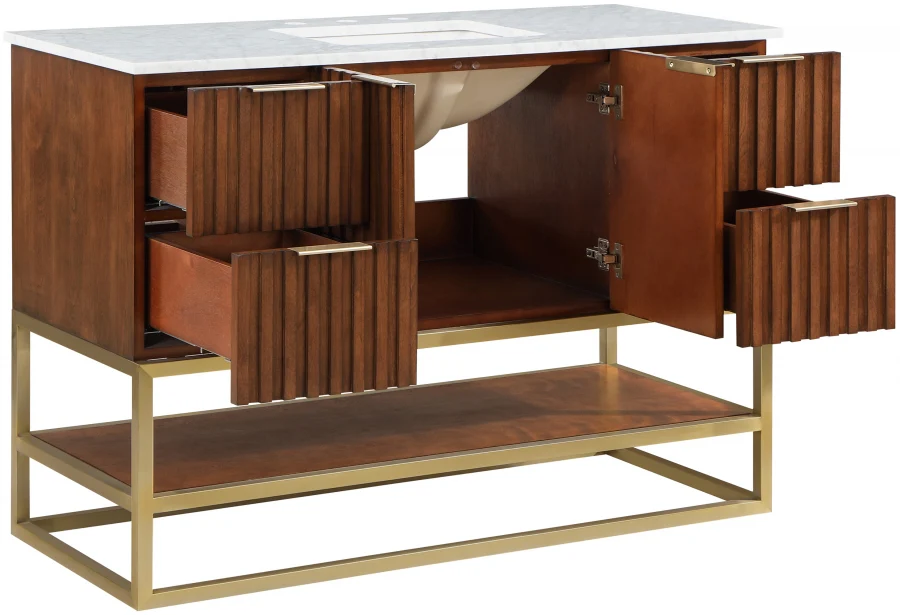 Monad 48" Genuine Marble Top, Steel And Glass Base Vanity - Image 19