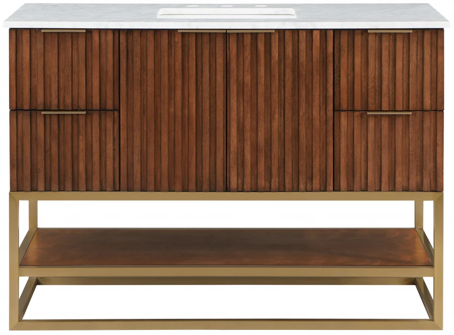 Monad 48" Genuine Marble Top, Steel And Glass Base Vanity - Image 20