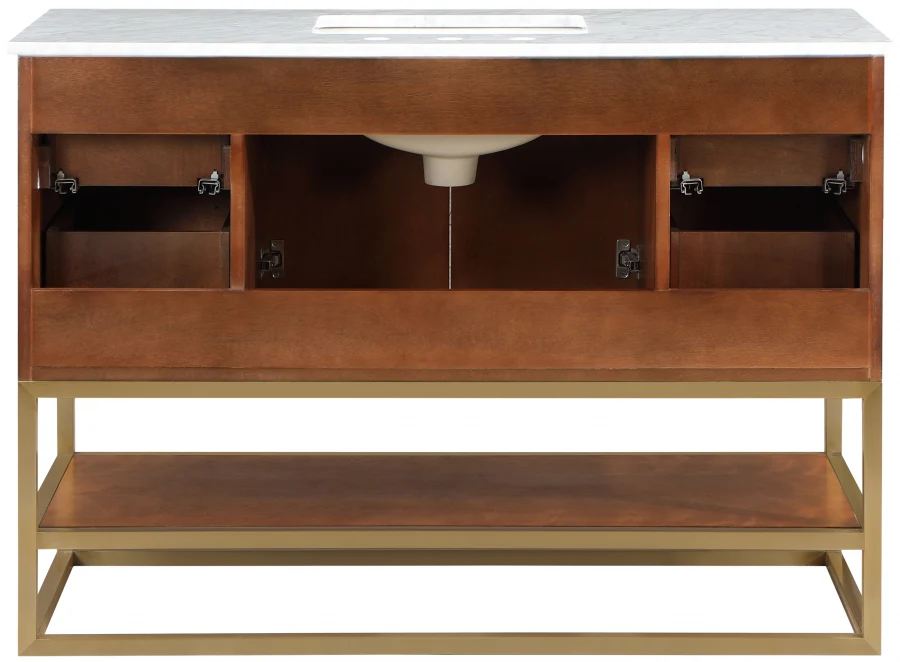 Monad 48" Genuine Marble Top, Steel And Glass Base Vanity - Image 24