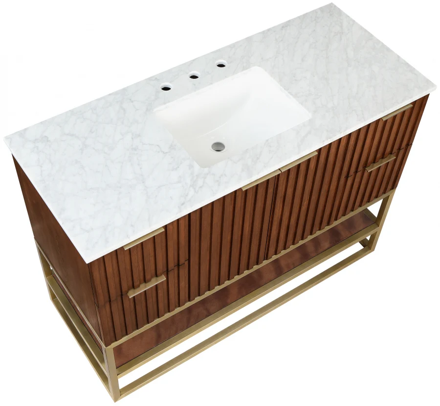Monad 48" Genuine Marble Top, Steel And Glass Base Vanity - Image 25