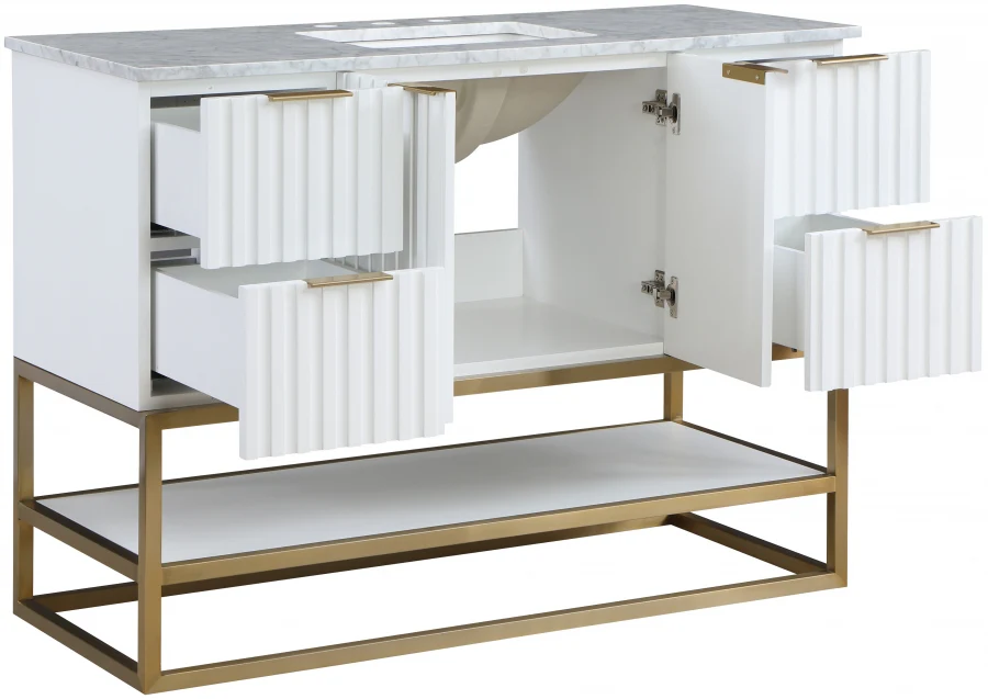 Monad 48" Genuine Marble Top, Steel And Glass Base Vanity - Image 3