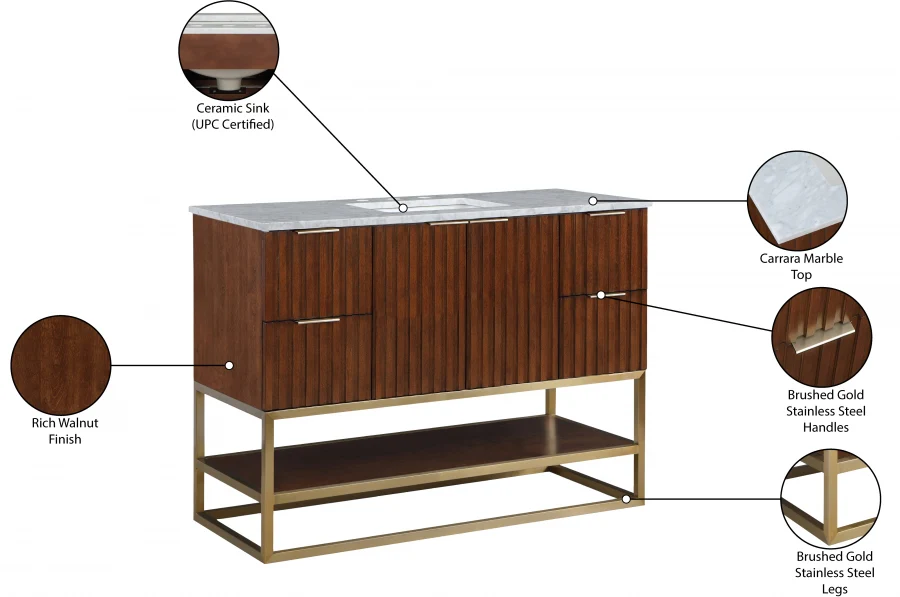 Monad 48" Genuine Marble Top, Steel And Glass Base Vanity - Image 32