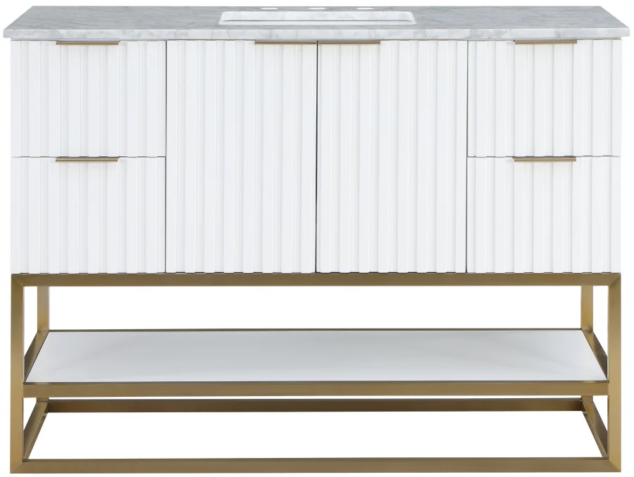 Monad 48" Genuine Marble Top, Steel And Glass Base Vanity - Image 4