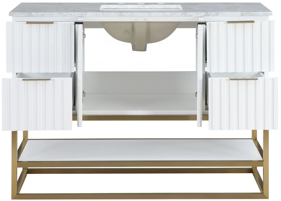 Monad 48" Genuine Marble Top, Steel And Glass Base Vanity - Image 5