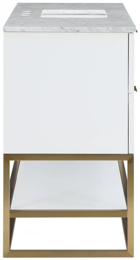 Monad 48" Genuine Marble Top, Steel And Glass Base Vanity - Image 6