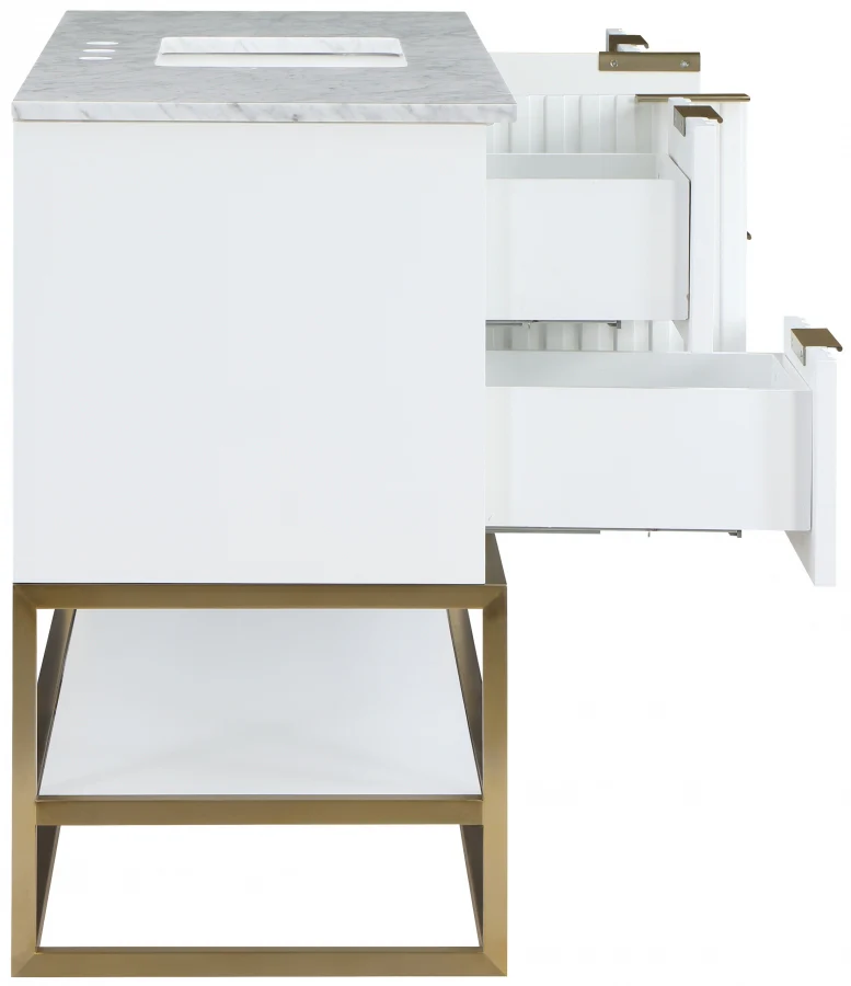 Monad 48" Genuine Marble Top, Steel And Glass Base Vanity - Image 7