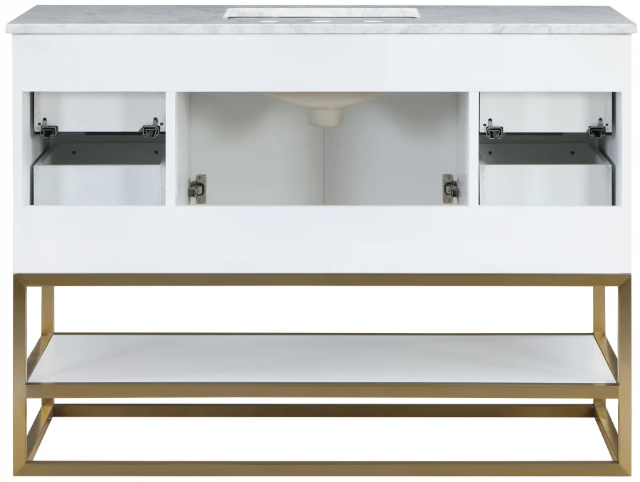 Monad 48" Genuine Marble Top, Steel And Glass Base Vanity - Image 8