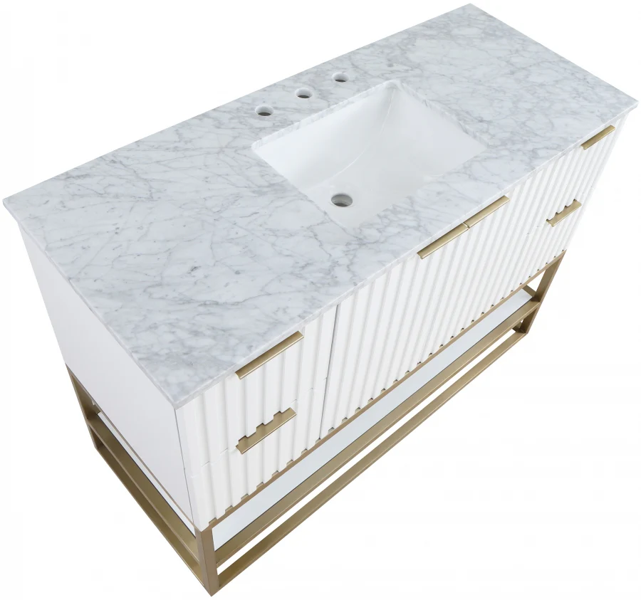 Monad 48" Genuine Marble Top, Steel And Glass Base Vanity - Image 9