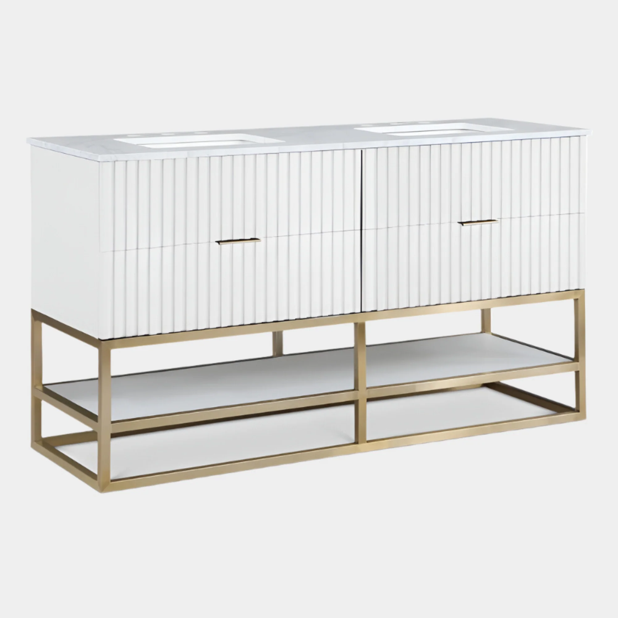 Monad 60" Genuine Marble Top, Steel And Glass Base Vanity