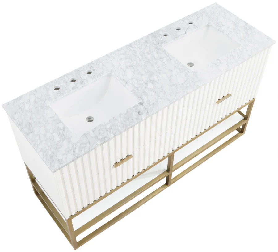 Monad 60" Genuine Marble Top, Steel And Glass Base Vanity - Image 10