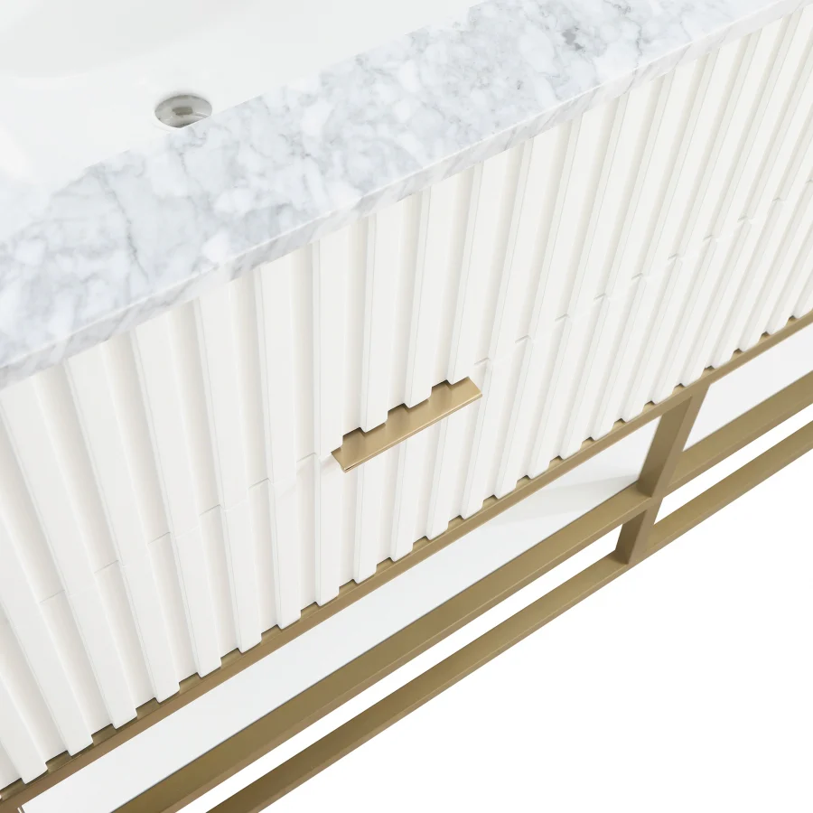 Monad 60" Genuine Marble Top, Steel And Glass Base Vanity - Image 12