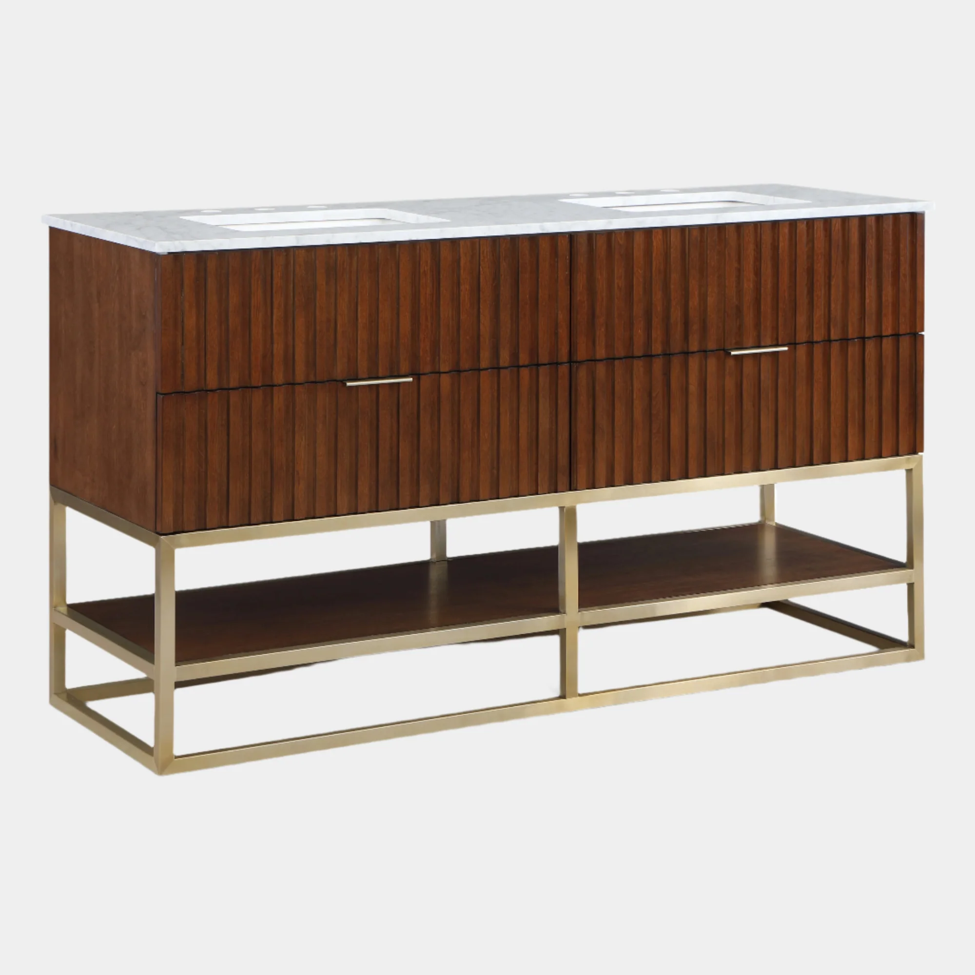 Monad 60" Genuine Marble Top, Steel And Glass Base Vanity - Image 17
