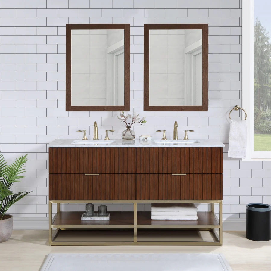 Monad 60" Genuine Marble Top, Steel And Glass Base Vanity - Image 18