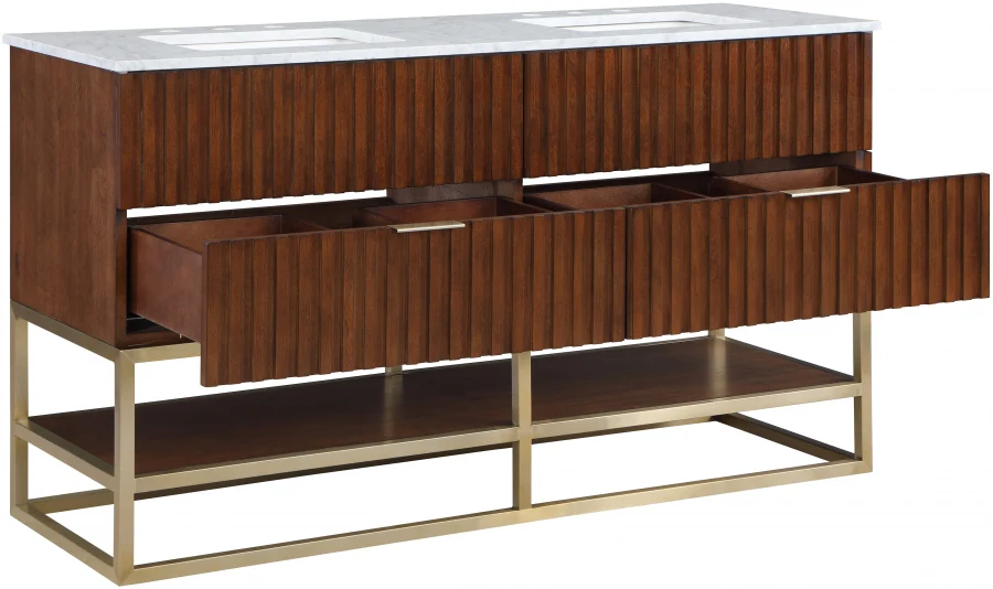 Monad 60" Genuine Marble Top, Steel And Glass Base Vanity - Image 19