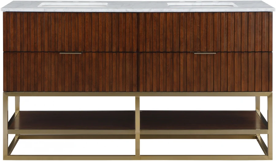 Monad 60" Genuine Marble Top, Steel And Glass Base Vanity - Image 20