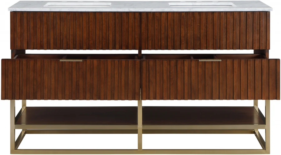 Monad 60" Genuine Marble Top, Steel And Glass Base Vanity - Image 21