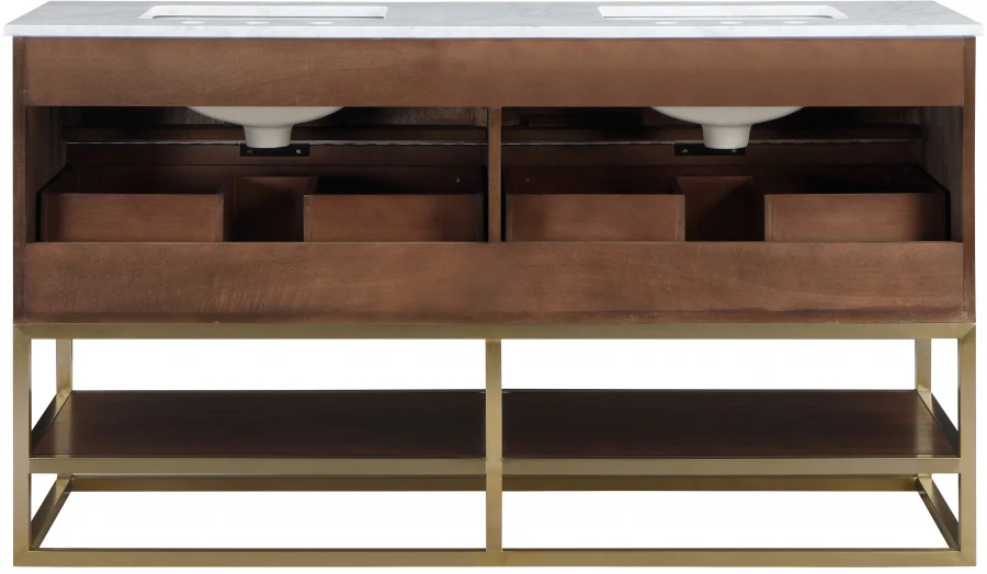 Monad 60" Genuine Marble Top, Steel And Glass Base Vanity - Image 24