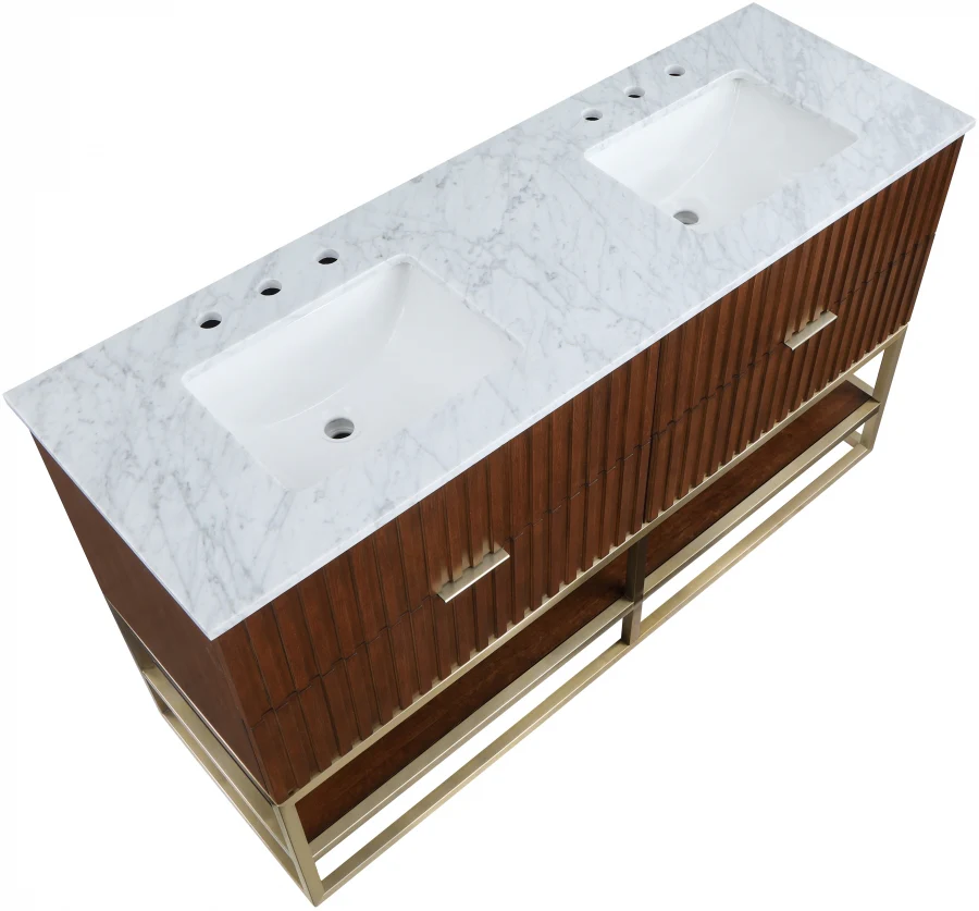 Monad 60" Genuine Marble Top, Steel And Glass Base Vanity - Image 25