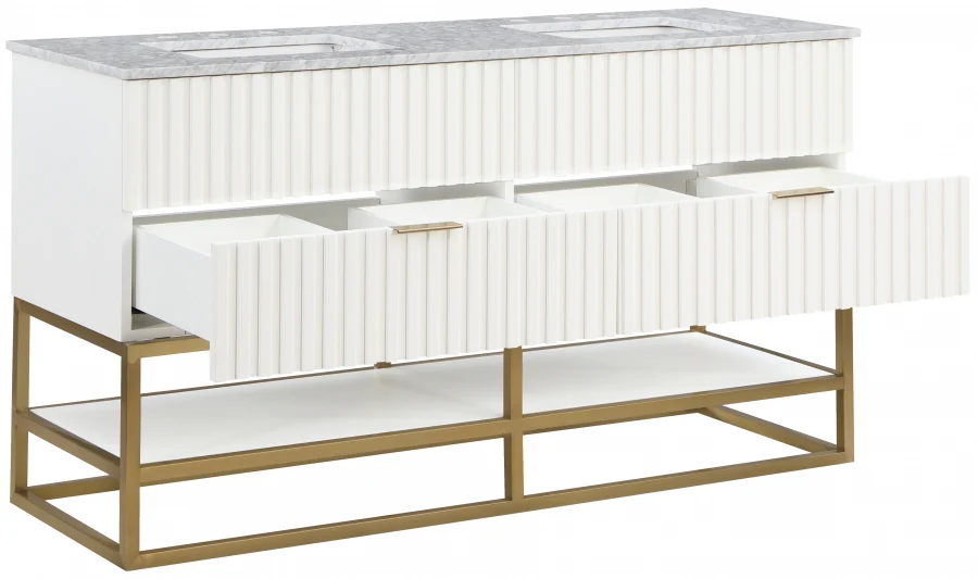 Monad 60" Genuine Marble Top, Steel And Glass Base Vanity - Image 3