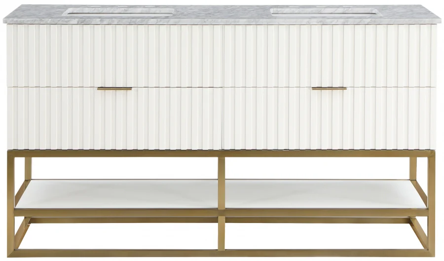 Monad 60" Genuine Marble Top, Steel And Glass Base Vanity - Image 4