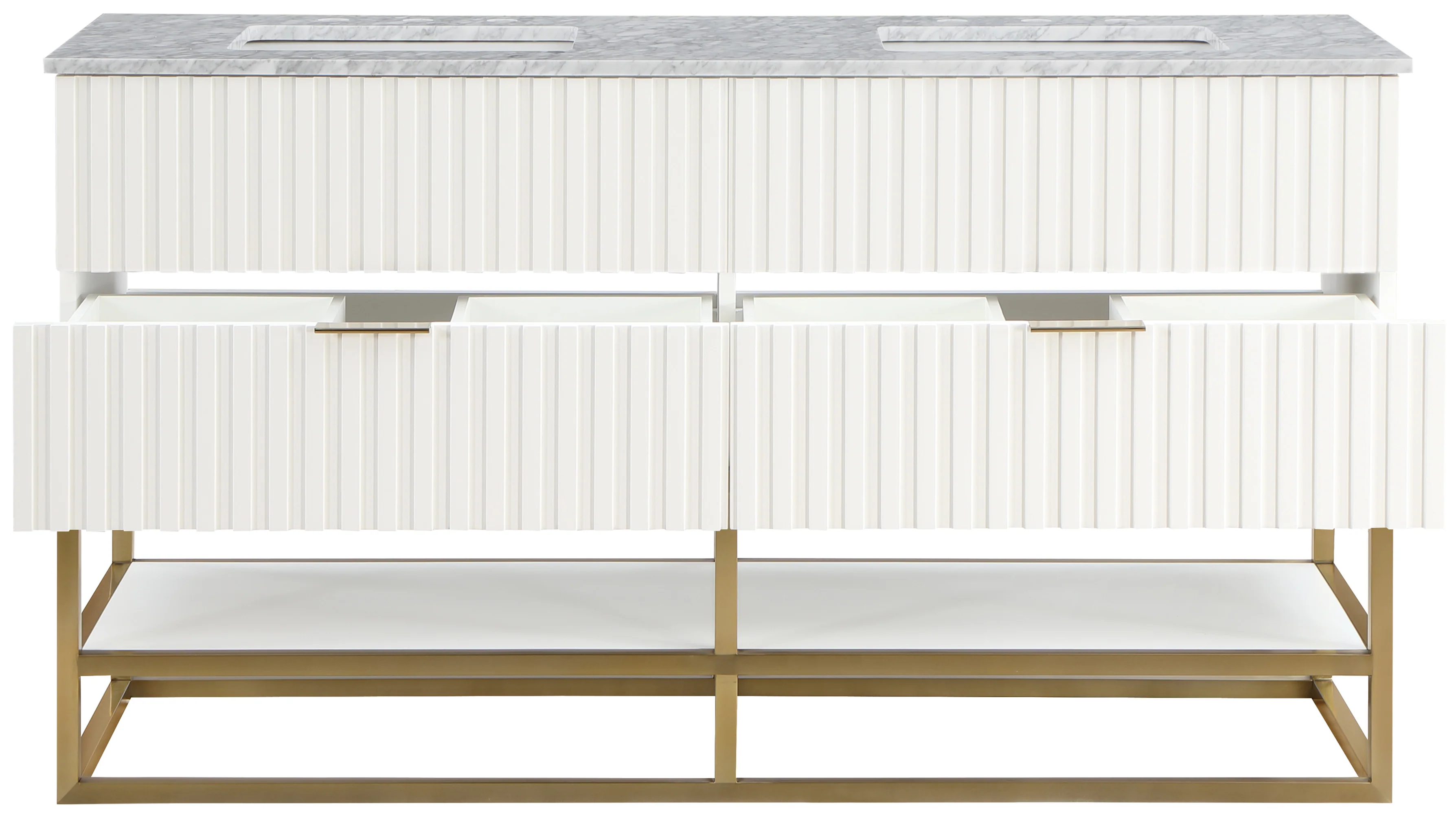 Monad 60" Genuine Marble Top, Steel And Glass Base Vanity - Image 5