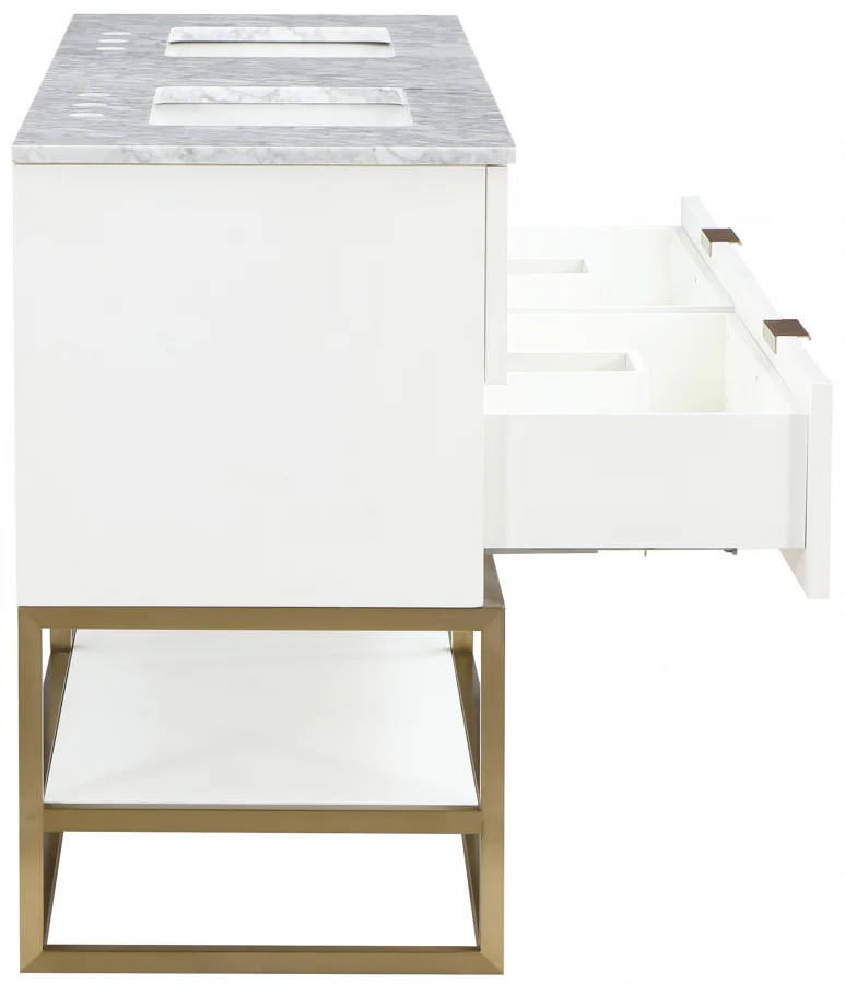 Monad 60" Genuine Marble Top, Steel And Glass Base Vanity - Image 7