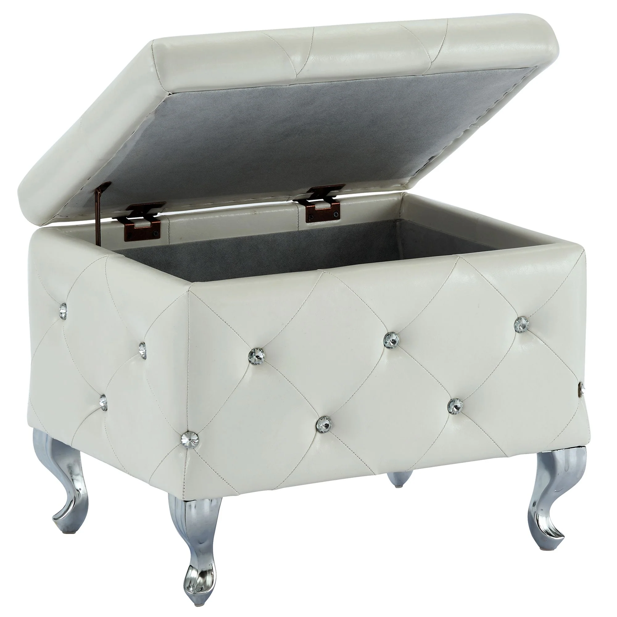 Monique Square Storage Ottoman in White and Chrome - Image 5