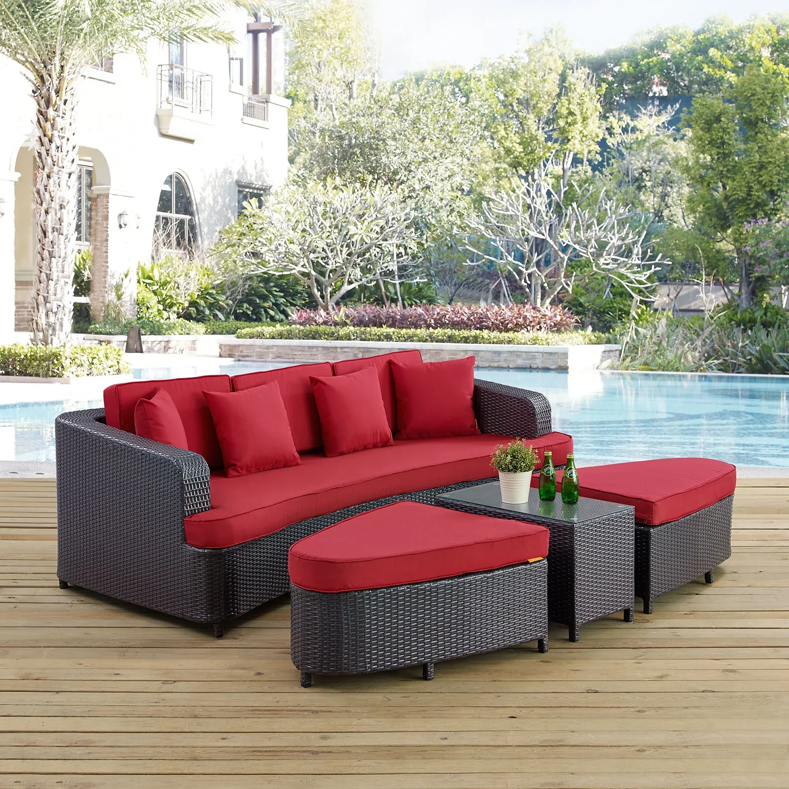 Monterey 4 Piece Outdoor Patio Sofa Set in Brown Red - Image 2