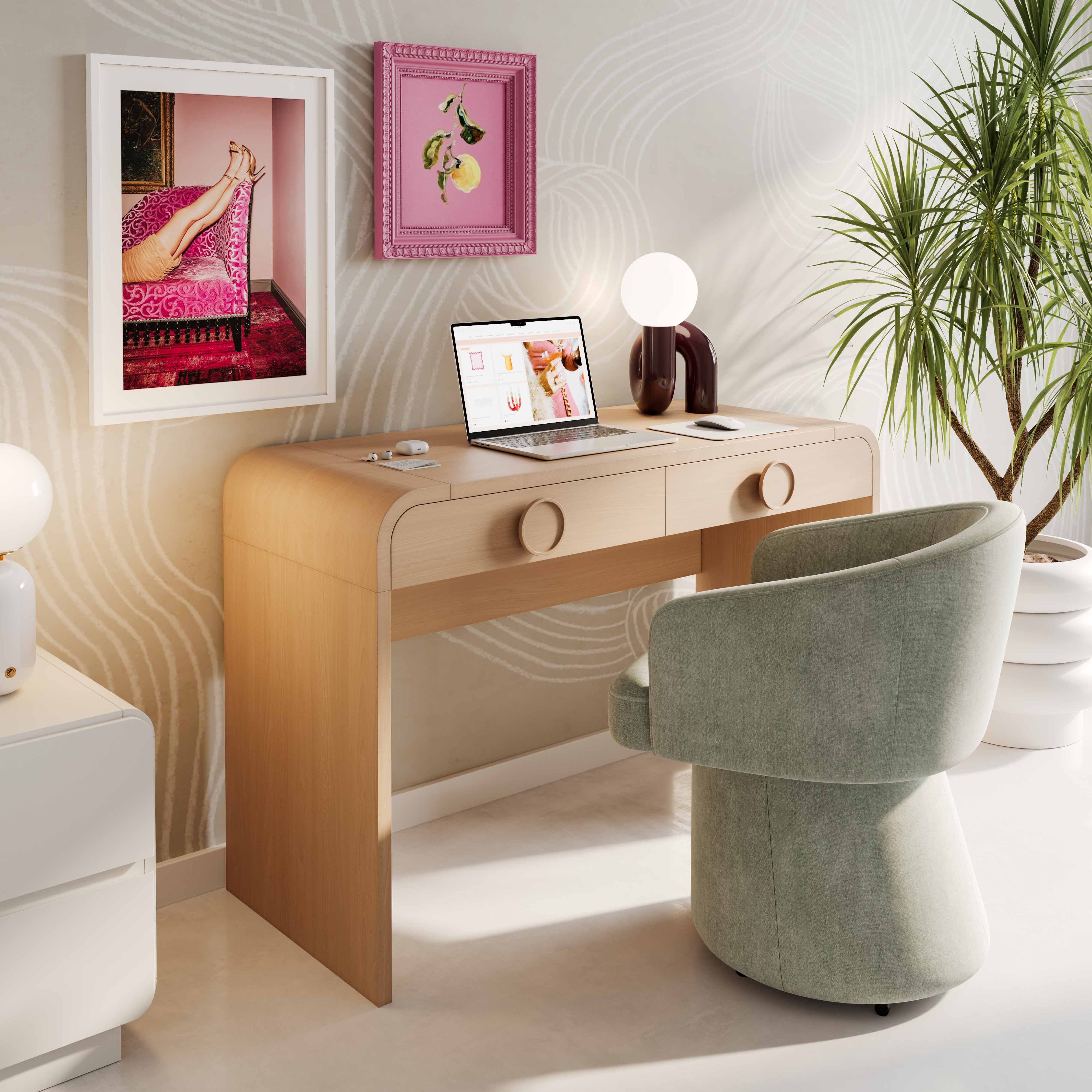 Moonrise 48 Natural Ash 2-Drawer Vanity Desk with Mirror - Image 10