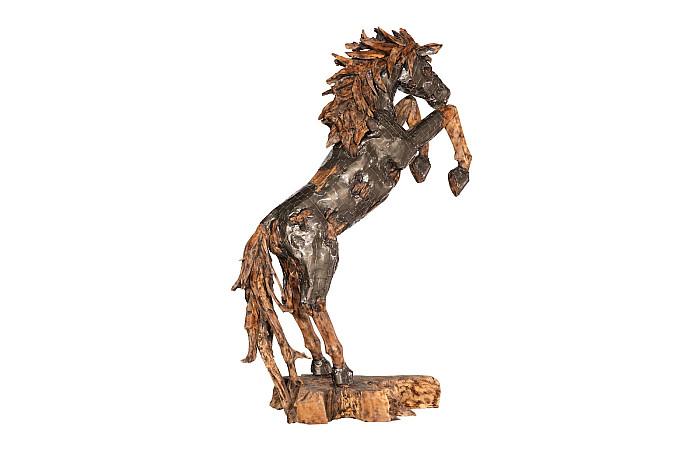 Mustang Horse Armored Sculpture, Rearing, Natural Bronze Finish - Image 2