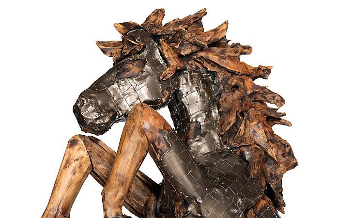Mustang Horse Armored Sculpture, Rearing, Natural Bronze Finish - Image 3